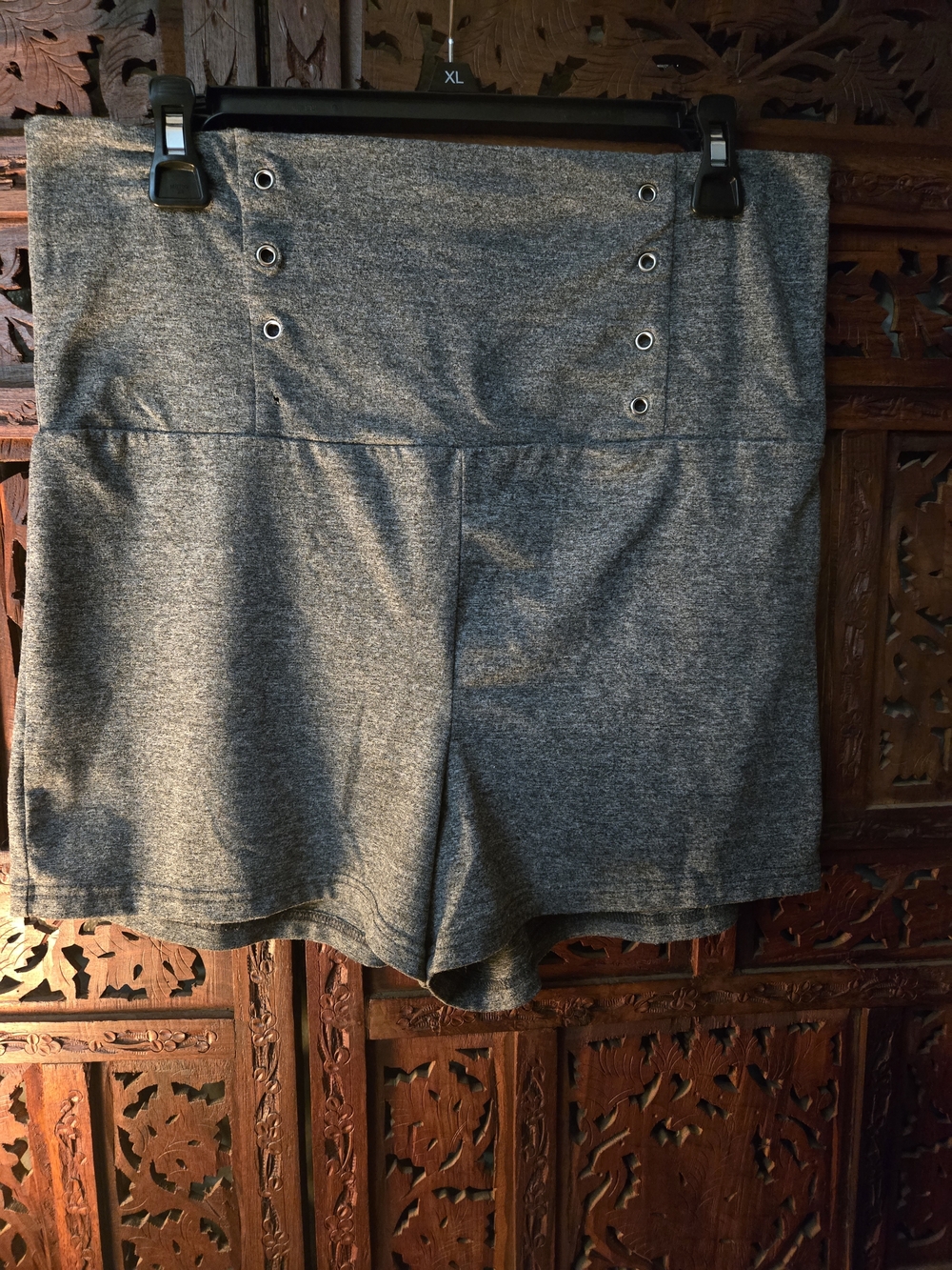 High-Waist Gray Women's Shorts with Eyelet Detail